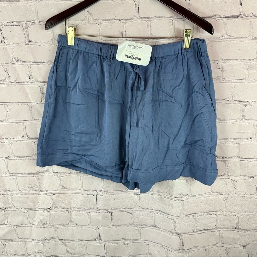 NWT Kori Blue gathered high-waist Shorts Relaxed Fit sz L